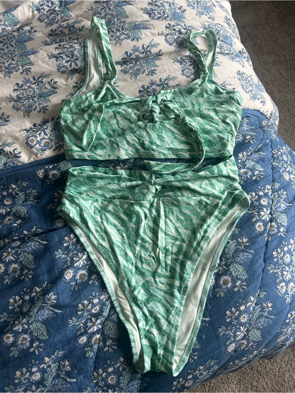 aerie Light Green Patterned One-Piece Swimsuit